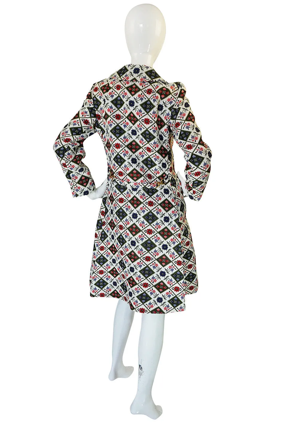 1960s Tat Saunders Woven Folk Print Spring Coat