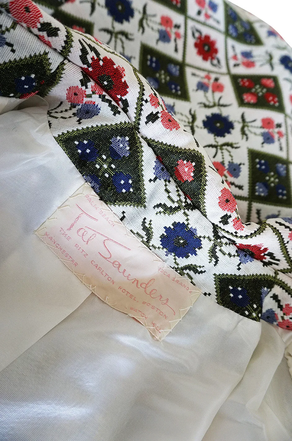 1960s Tat Saunders Woven Folk Print Spring Coat