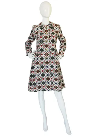 1960s Tat Saunders Woven Folk Print Spring Coat
