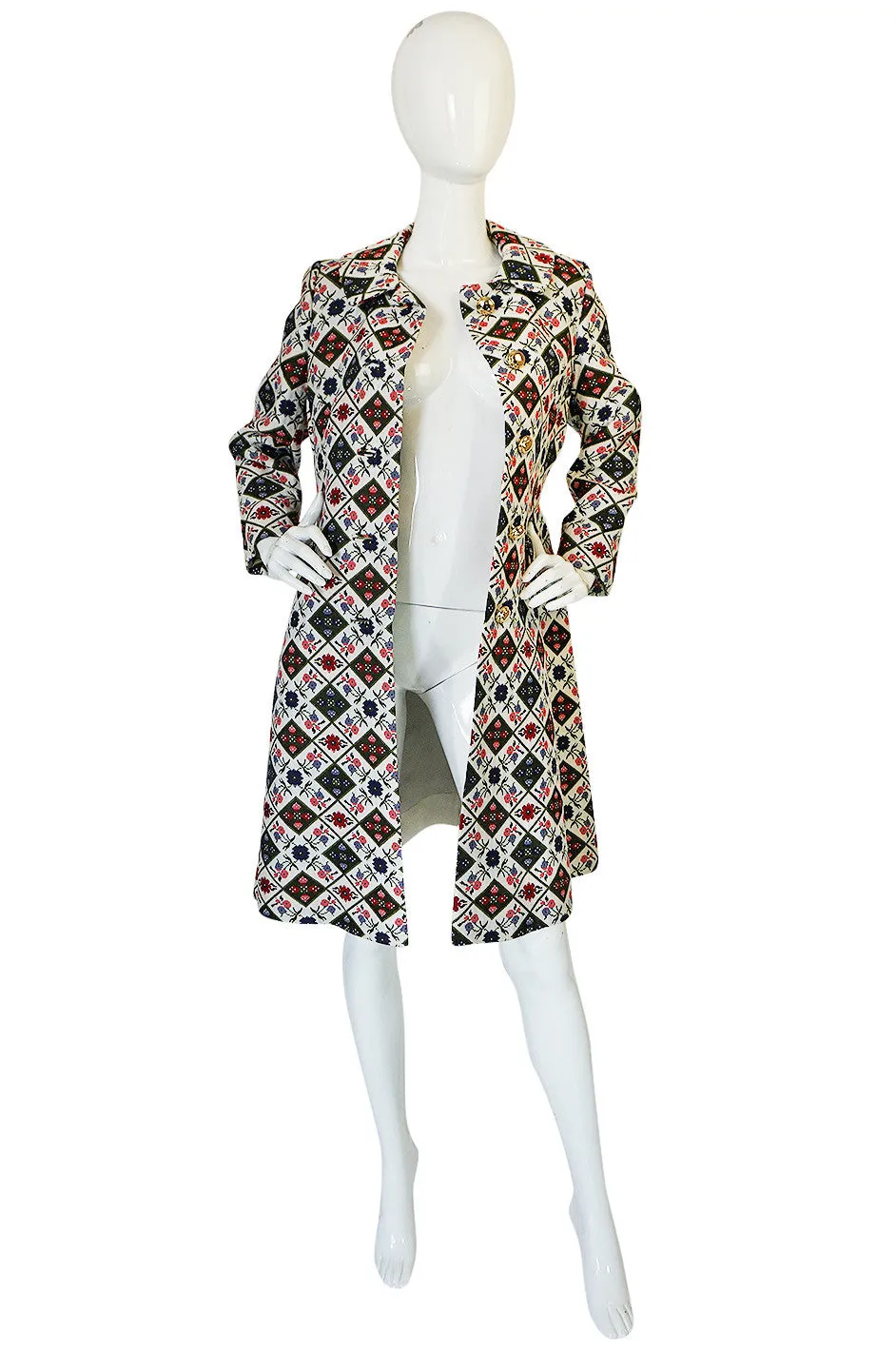 1960s Tat Saunders Woven Folk Print Spring Coat