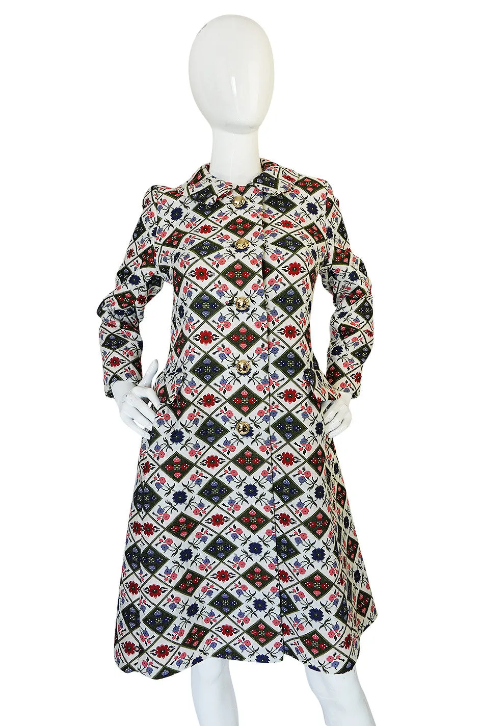 1960s Tat Saunders Woven Folk Print Spring Coat