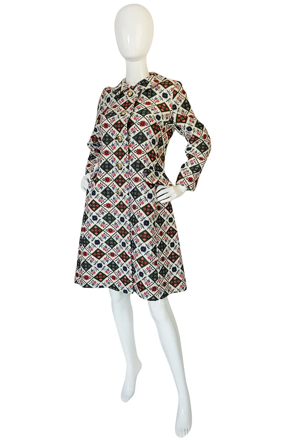 1960s Tat Saunders Woven Folk Print Spring Coat