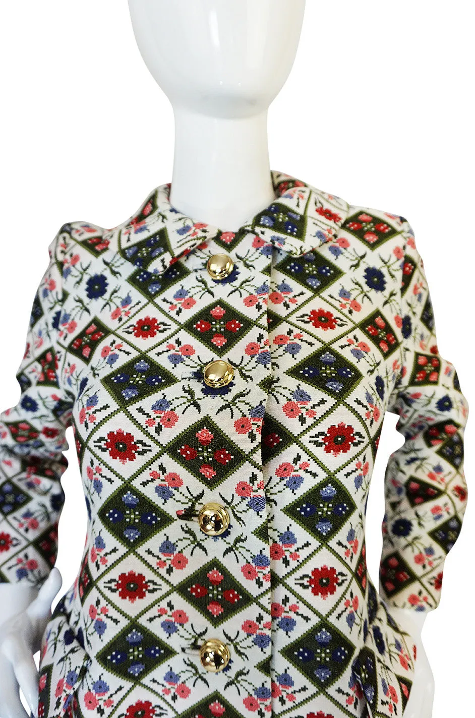 1960s Tat Saunders Woven Folk Print Spring Coat