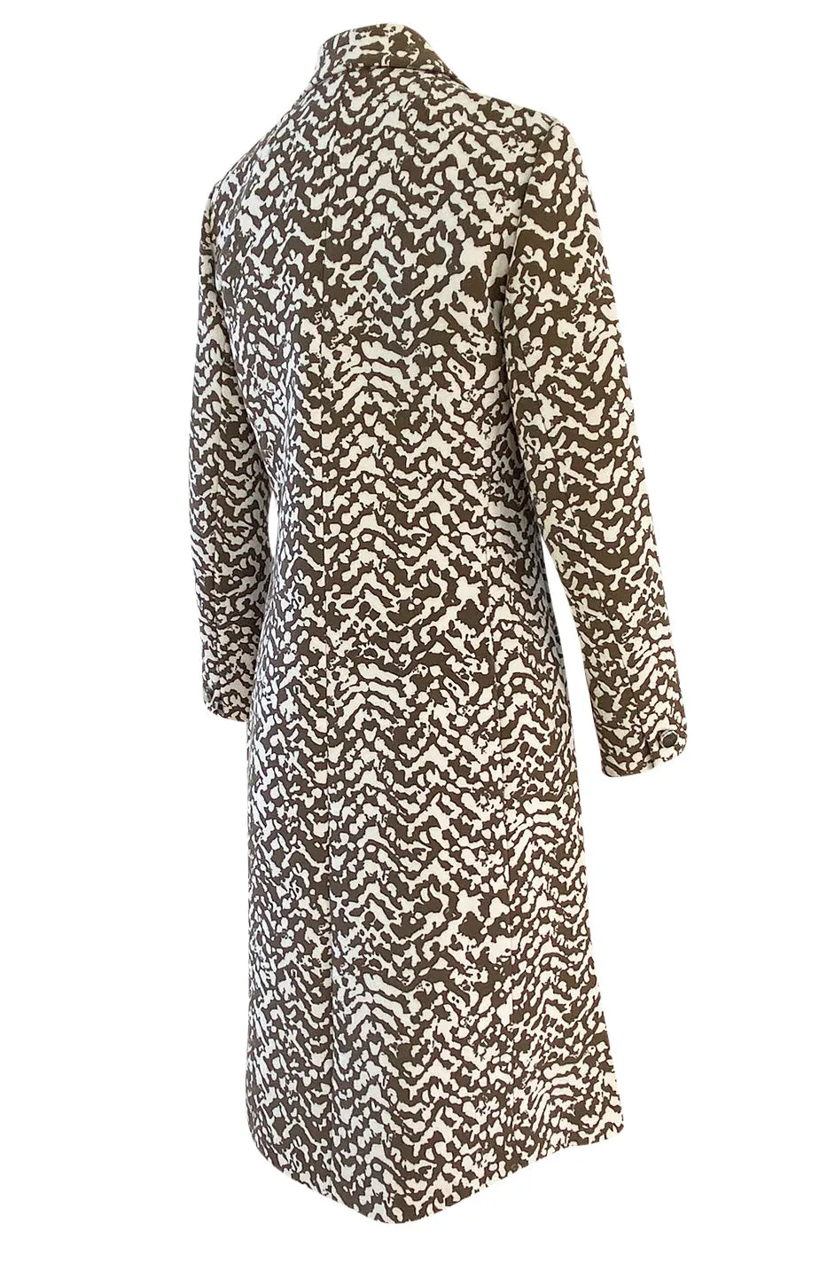 1970s Givenchy Structured Neoprene Canvas Finish Abstract Print Coat w Silver Buttons