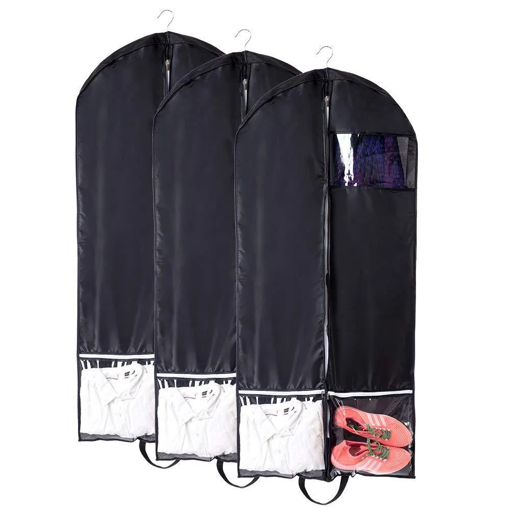 54"Travel Suit Bag, Versatile Dance Costume Bag, Foldable Full Zipper Garment Bag Dream Duffel, Versatile Hanging Garment Bag with 2 Large Zipper Pockets and Clear Window for Travel (3 Packs)