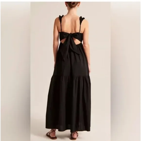 Abercrombie &amp; Fitch Bow Back Poplin Maxi Dress Black Size Small