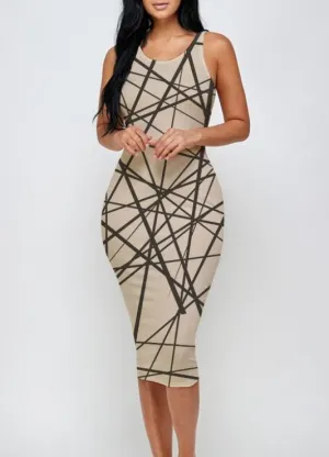 Abstract Print Ribbed Bodycon Midi Tank Dress
