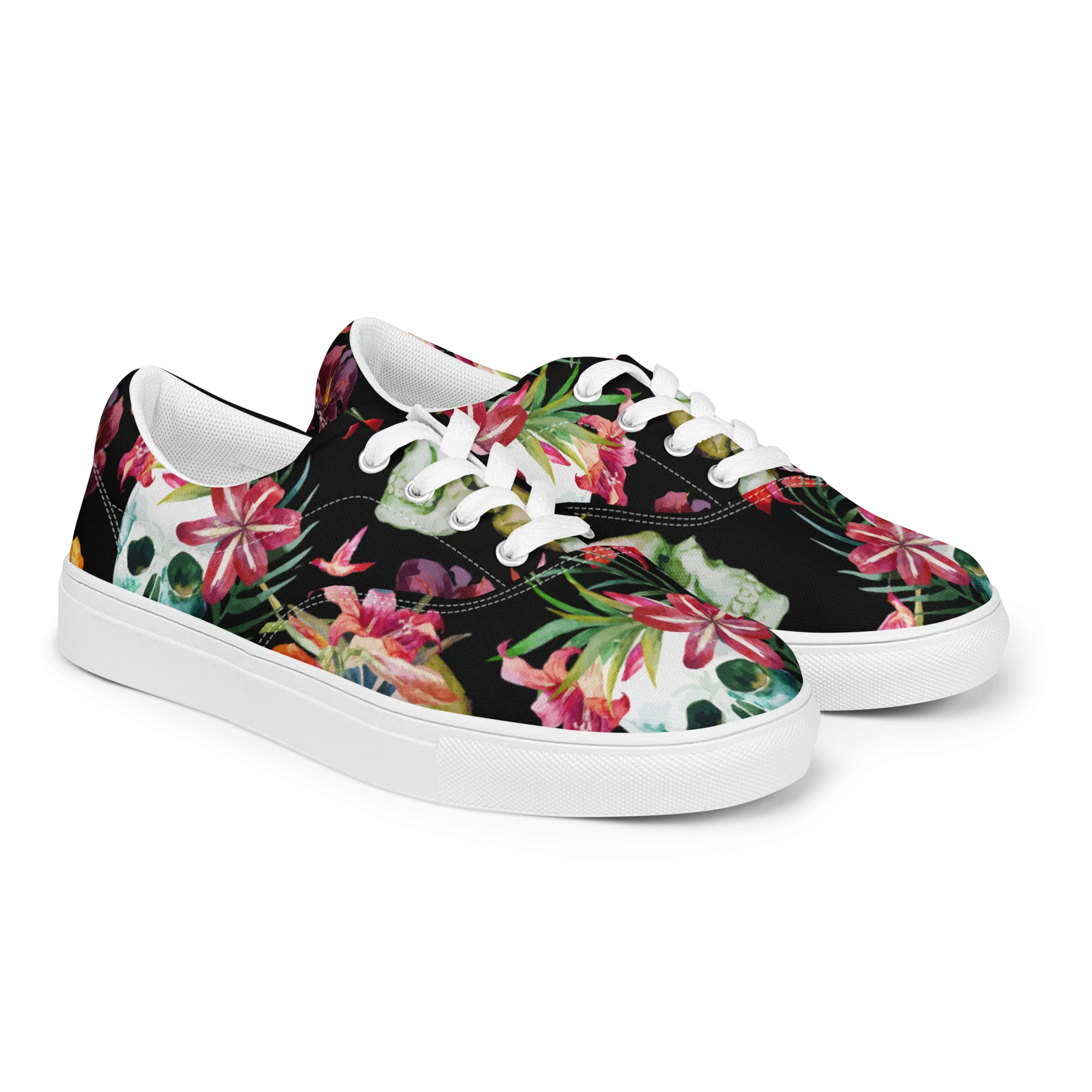 Aloha Tribe Skulls Mens Black Canvas Shoes