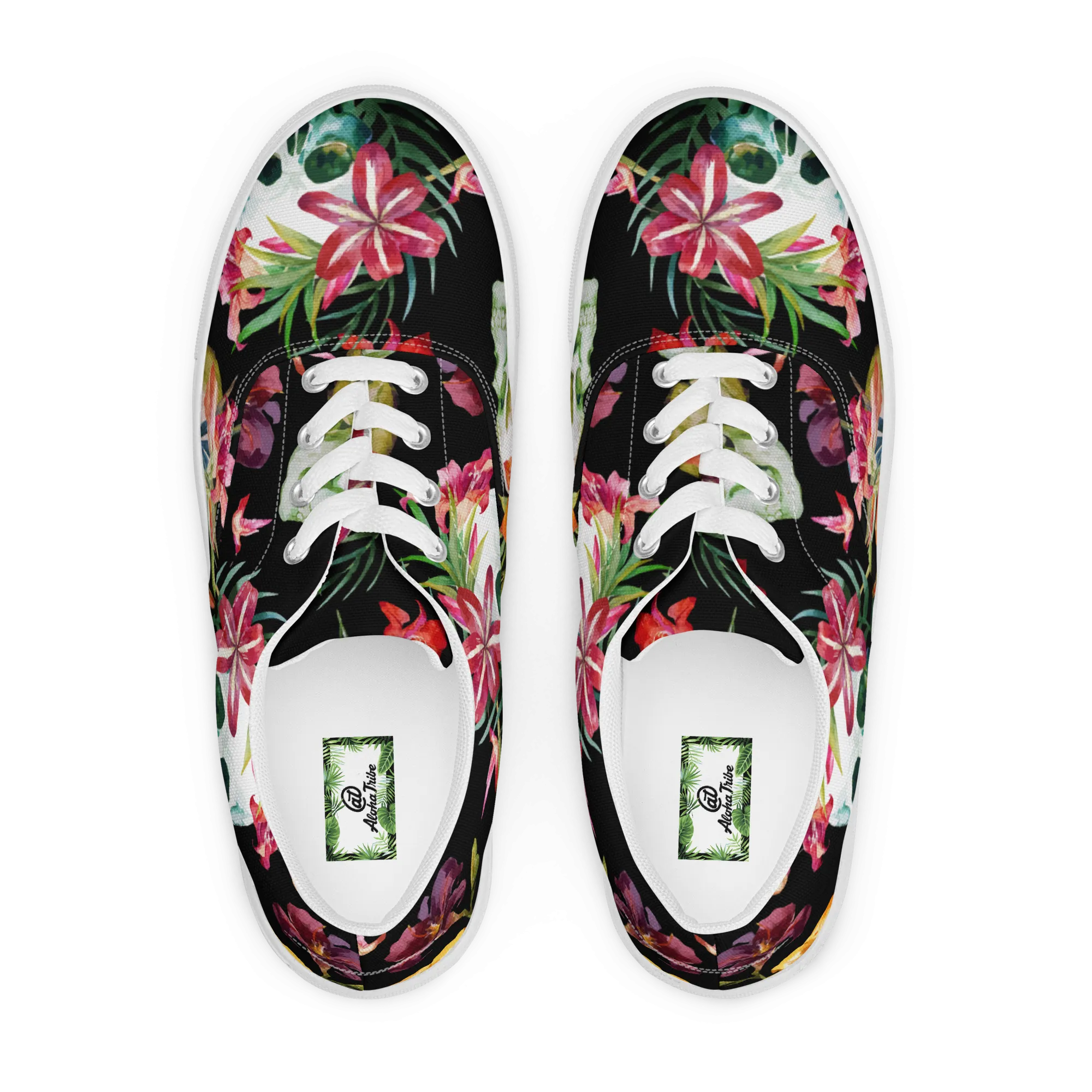 Aloha Tribe Skulls Mens Black Canvas Shoes