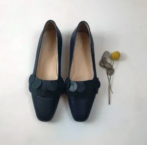 Alpha 60 navy shoes wiith unique front circle detail size 40