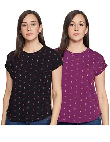 Amazon Brand - Myx Women's Loose T-Shirt (PAG 103_Black and Purple XXXX-Large)