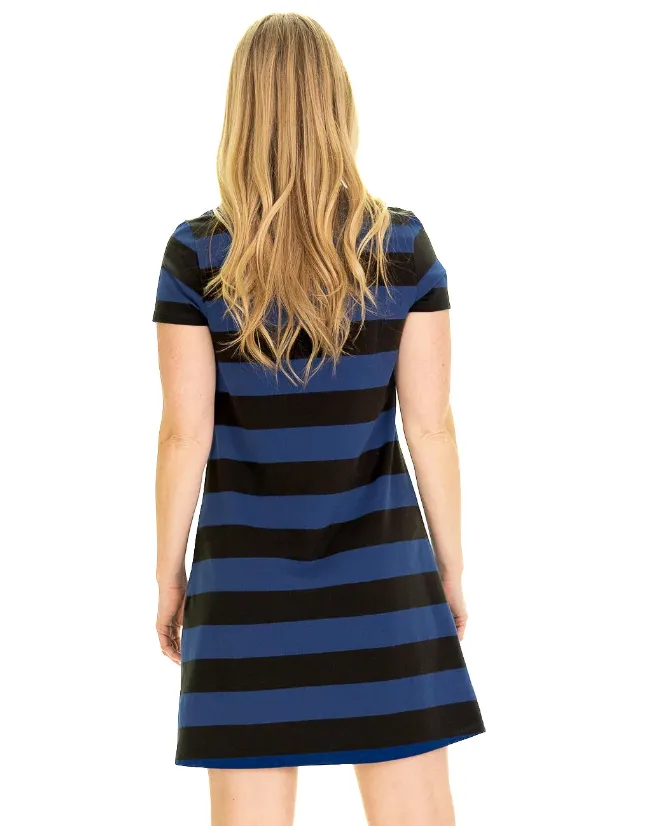 Amber Dress in Oxford Blue & Black Stripe