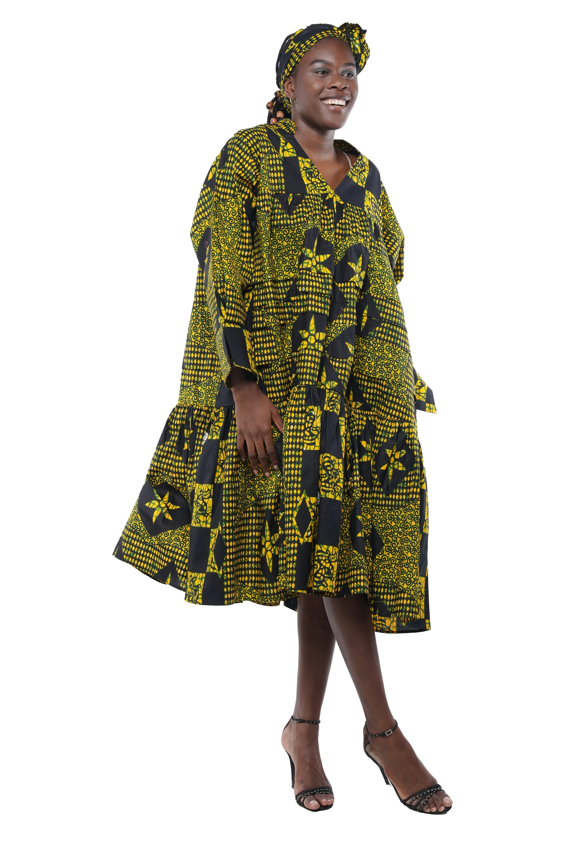 Ankara V Neck Midi Dress