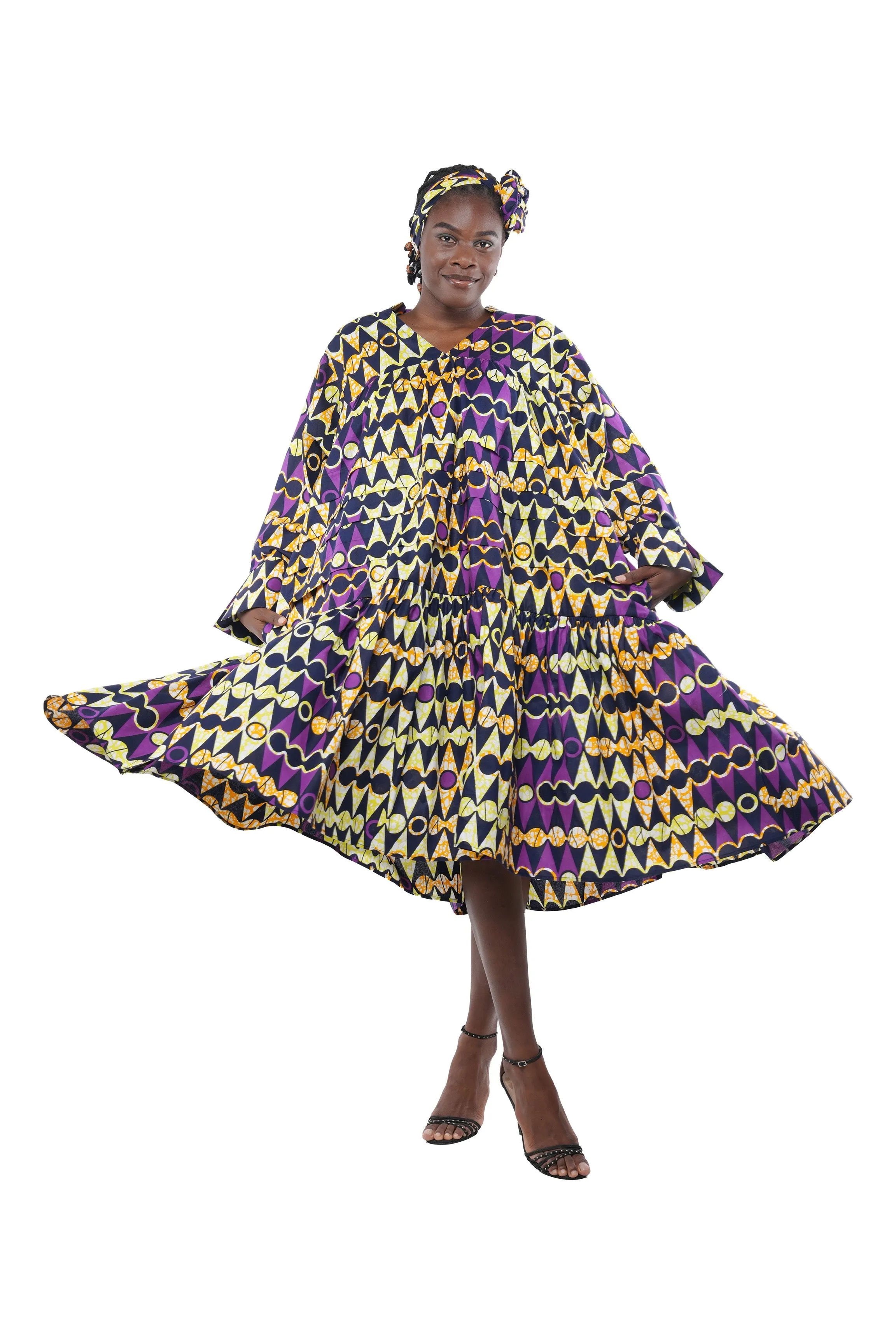 Ankara V Neck Midi Dress