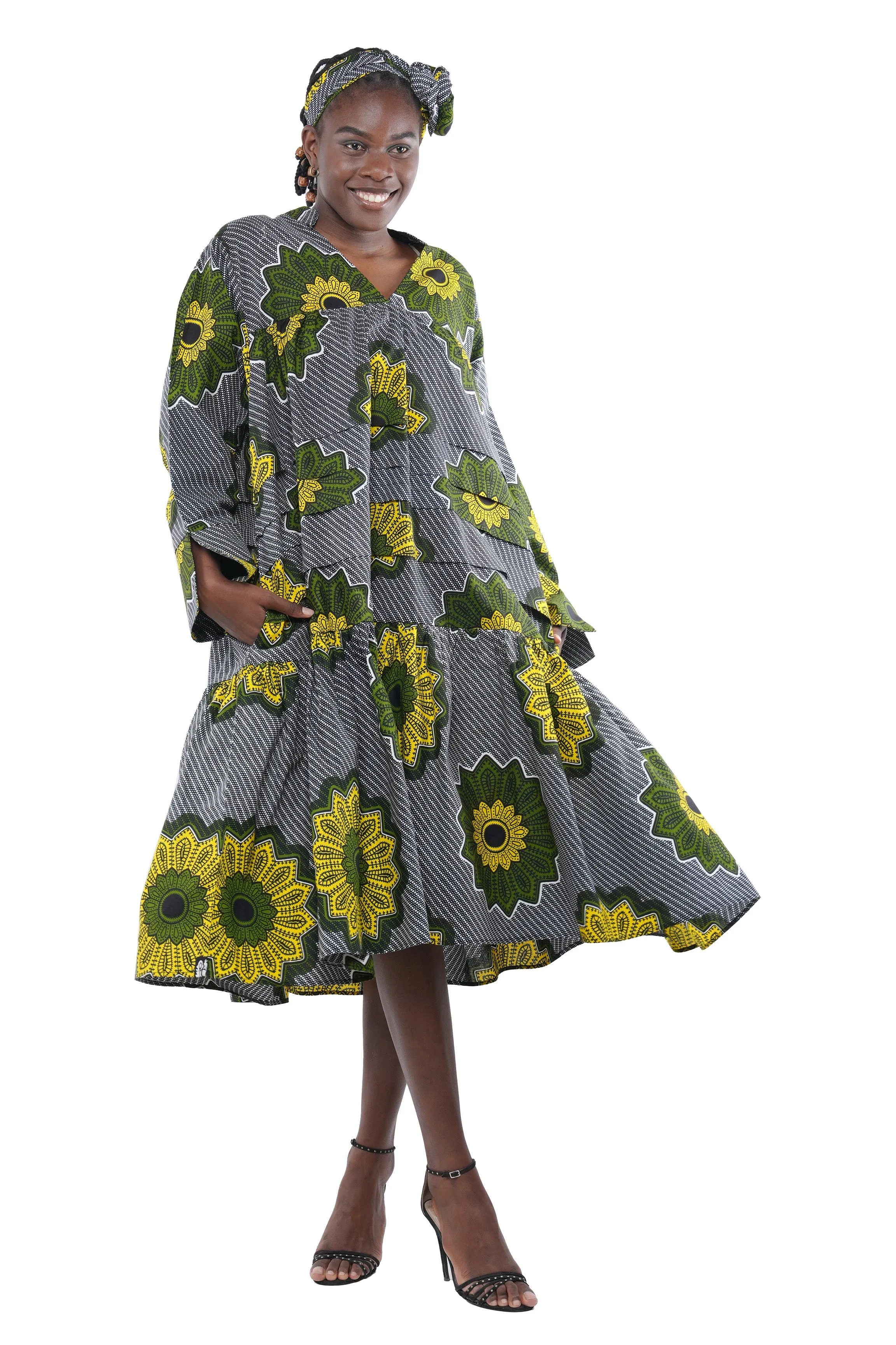 Ankara V Neck Midi Dress