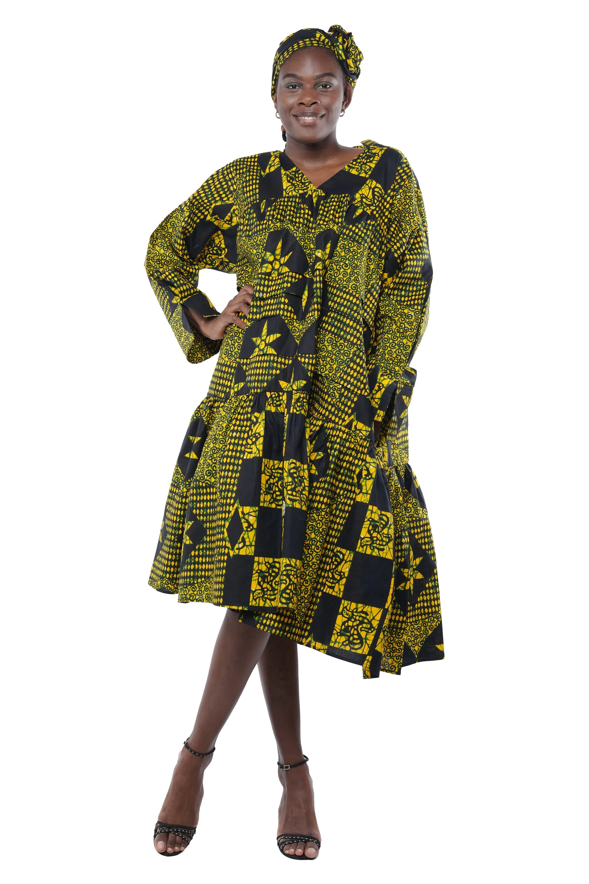 Ankara V Neck Midi Dress