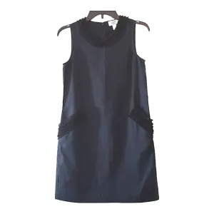 Ann Taylor Loft Petite 2P Shift Dress Navy Black Lace Net Ruffle Details NEW