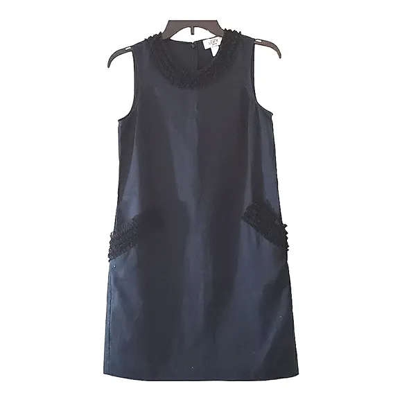 Ann Taylor Loft Petite 2P Shift Dress Navy Black Lace Net Ruffle Details NEW