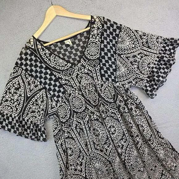 Anthropologie Akemi   Ki‎ Dress Women 6 Brooke Embroided Eyelet Boho Oversized