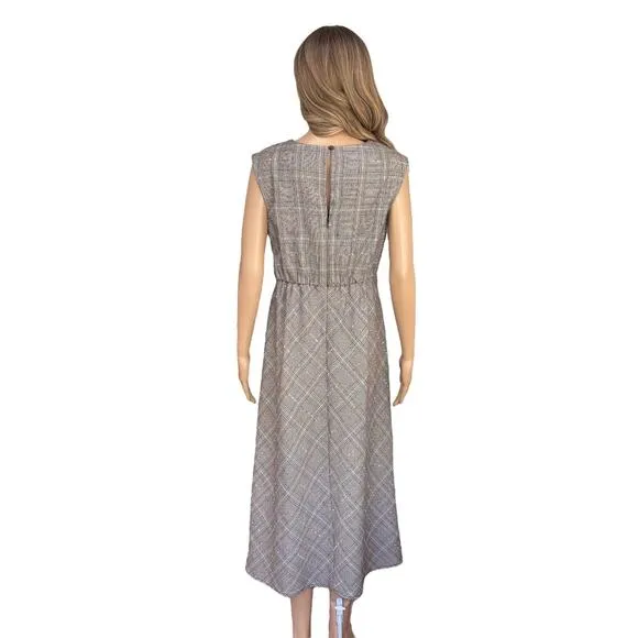 Anthropologie Maeve Reese Plaid Tweed Midi Dress librarian academia 10 Medium