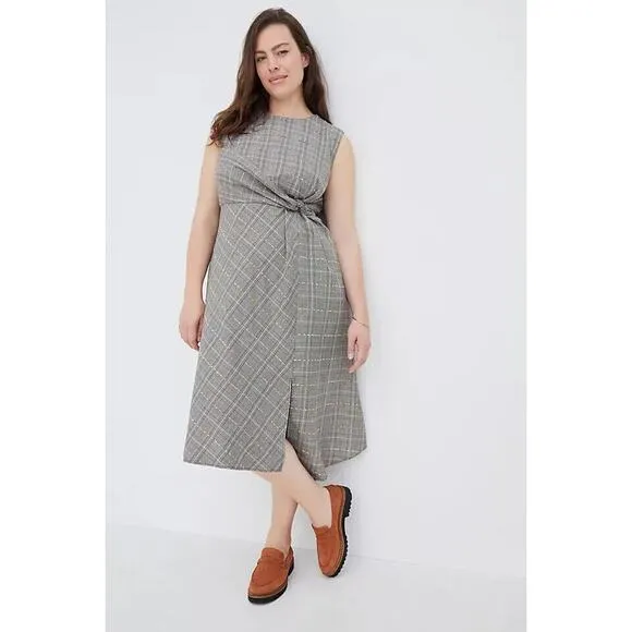Anthropologie Maeve Reese Plaid Tweed Midi Dress librarian academia 10 Medium