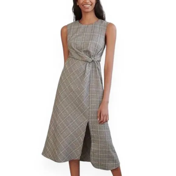 Anthropologie Maeve Reese Plaid Tweed Midi Dress librarian academia 10 Medium