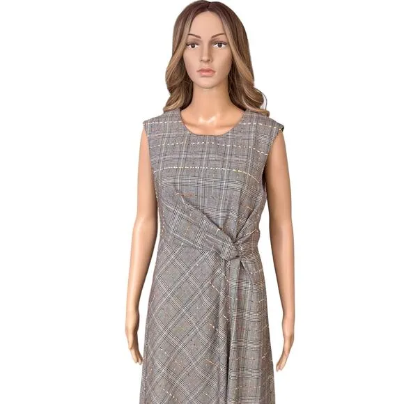Anthropologie Maeve Reese Plaid Tweed Midi Dress librarian academia 10 Medium