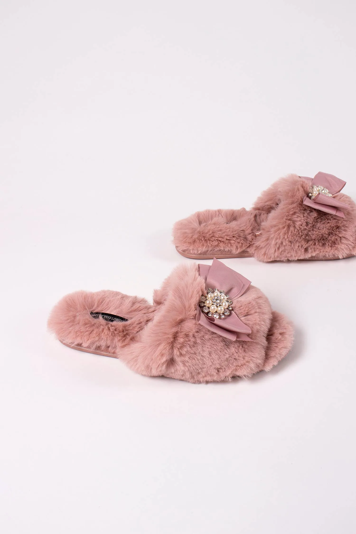 Anya Embellished Slider Slippers in Pink: Pink / S = UK 3-4 / EU 36-37 / US 5-6