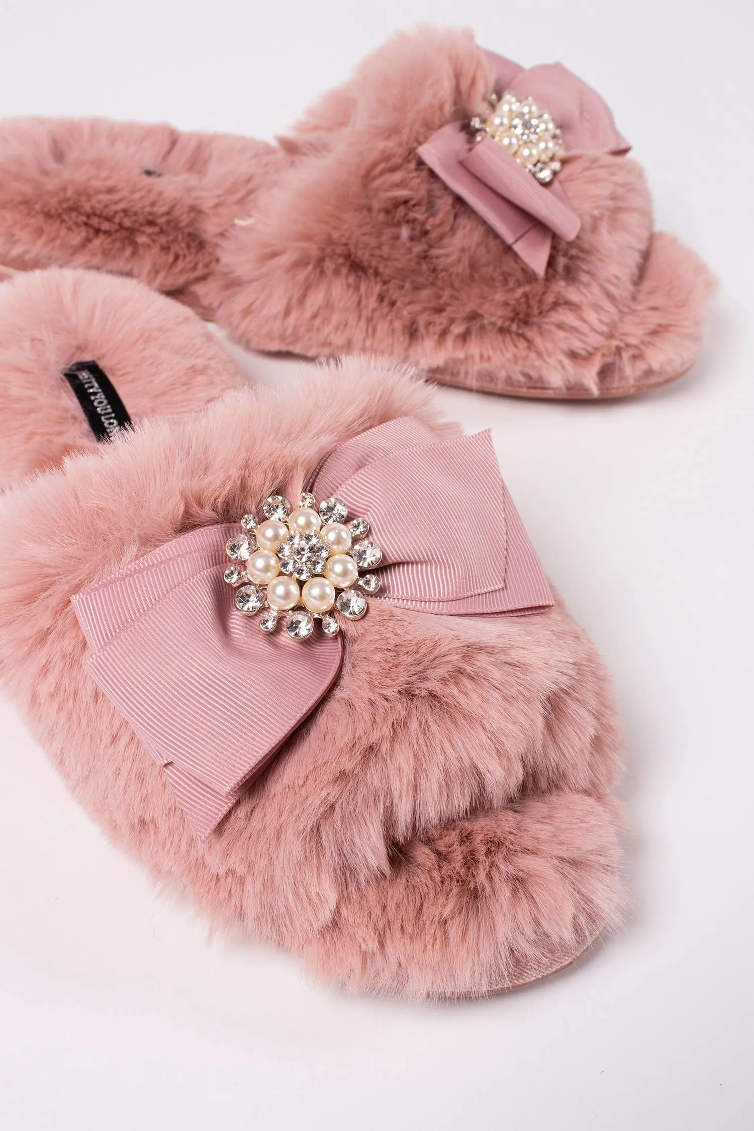 Anya Embellished Slider Slippers in Pink: Pink / S = UK 3-4 / EU 36-37 / US 5-6