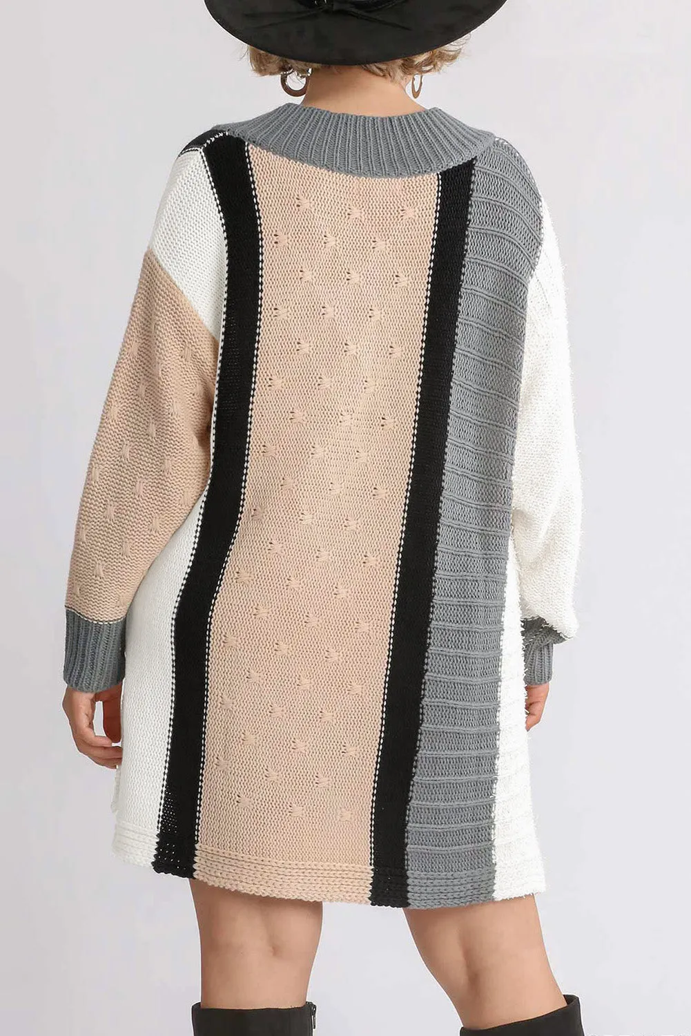 Apricot Mixed Boucl Color Block Plus Size Sweater Dress