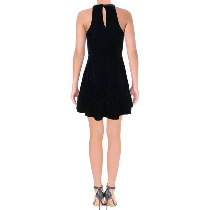 AQUA WOMENS VELVET RUFFLED HEM MINI DRESS