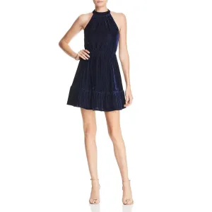 AQUA WOMENS VELVET RUFFLED HEM MINI DRESS
