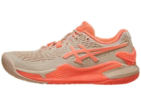 Asics Gel Resolution 9 Pearl/Sun Coral Women's Tennis Shoes - 2023 NEW ARRIVAL