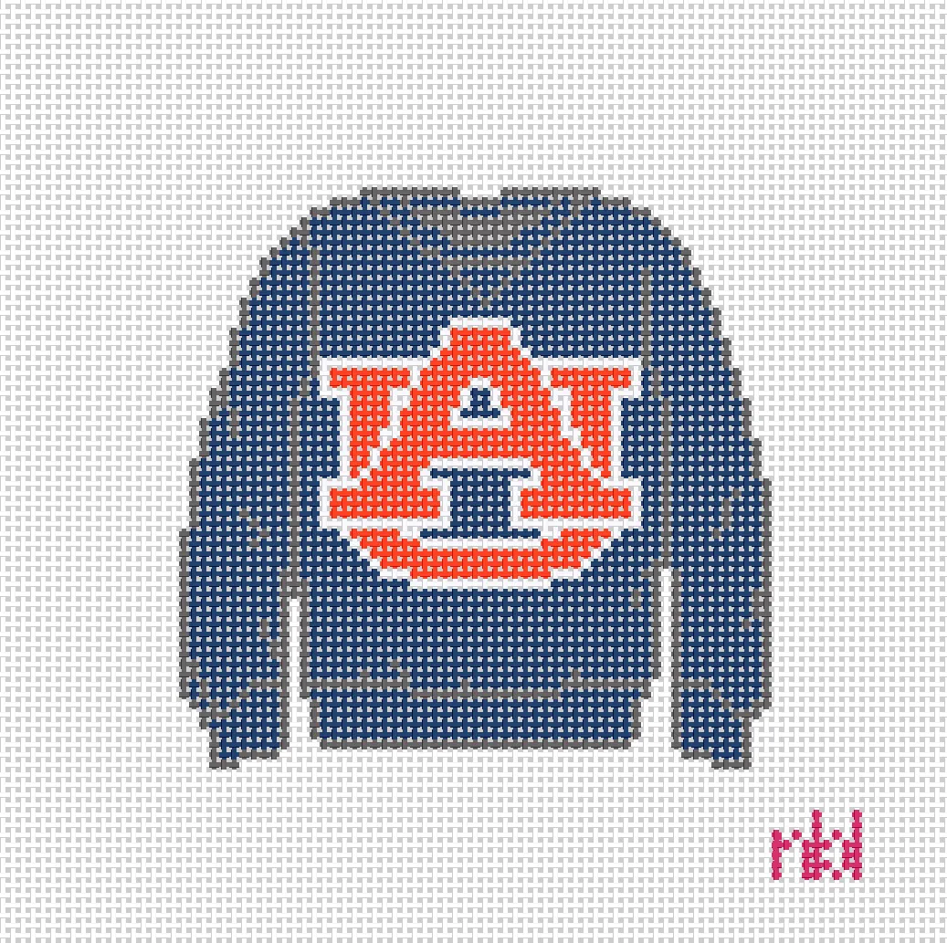 Auburn Sweatshirt Needlepoint Canvas Orange or Blue