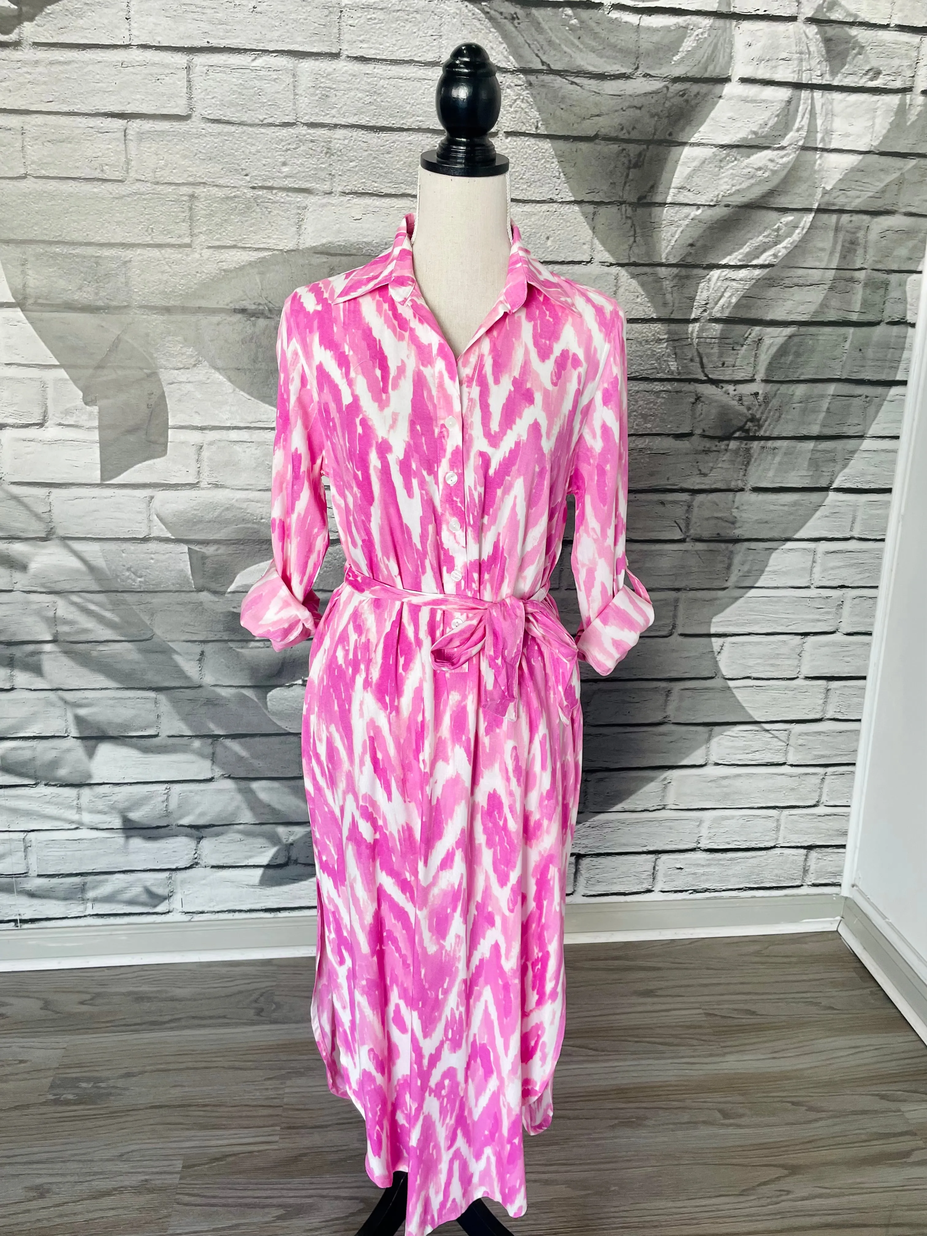Augusta Midi Dress in Pink Watercolor