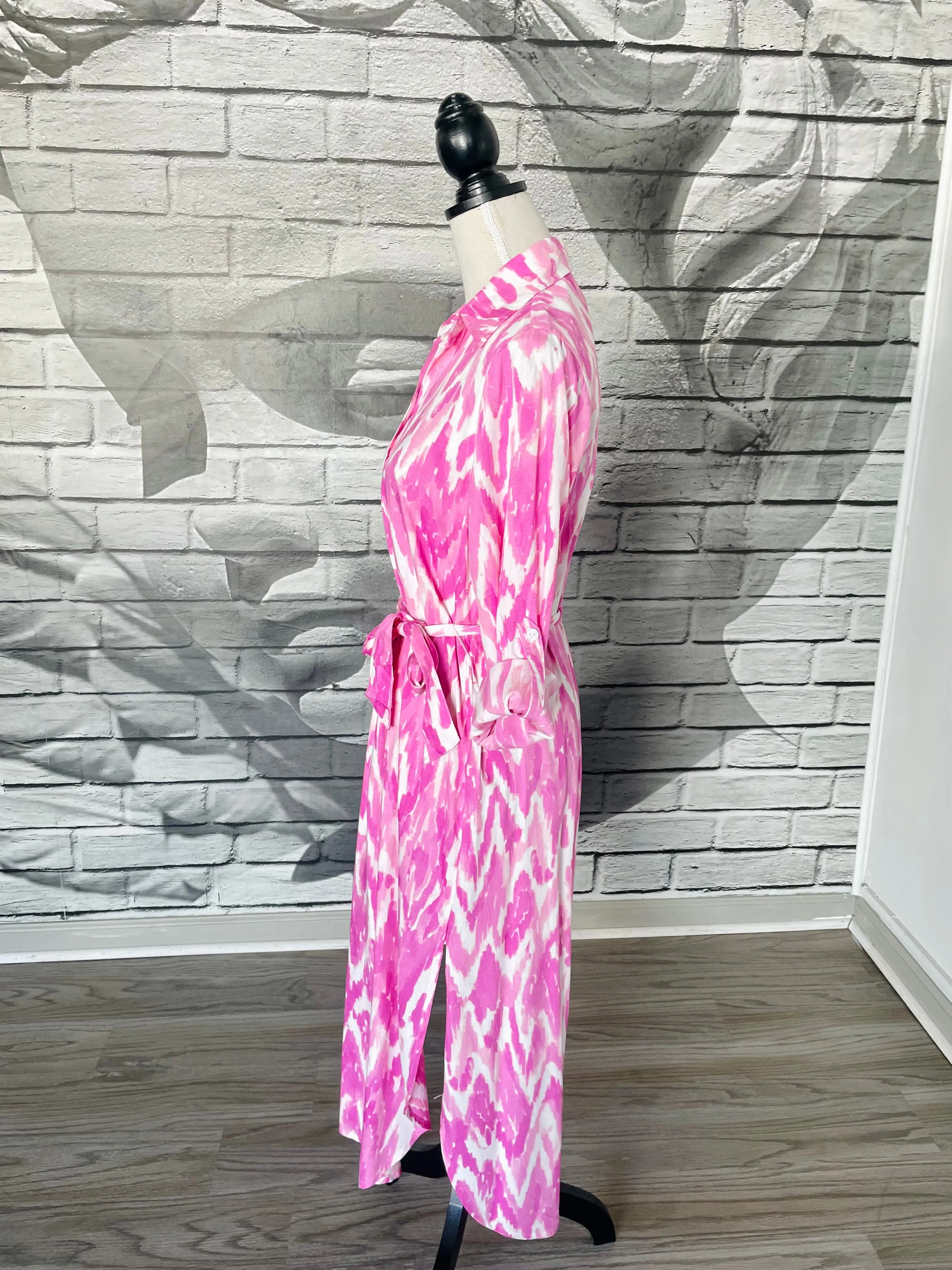 Augusta Midi Dress in Pink Watercolor