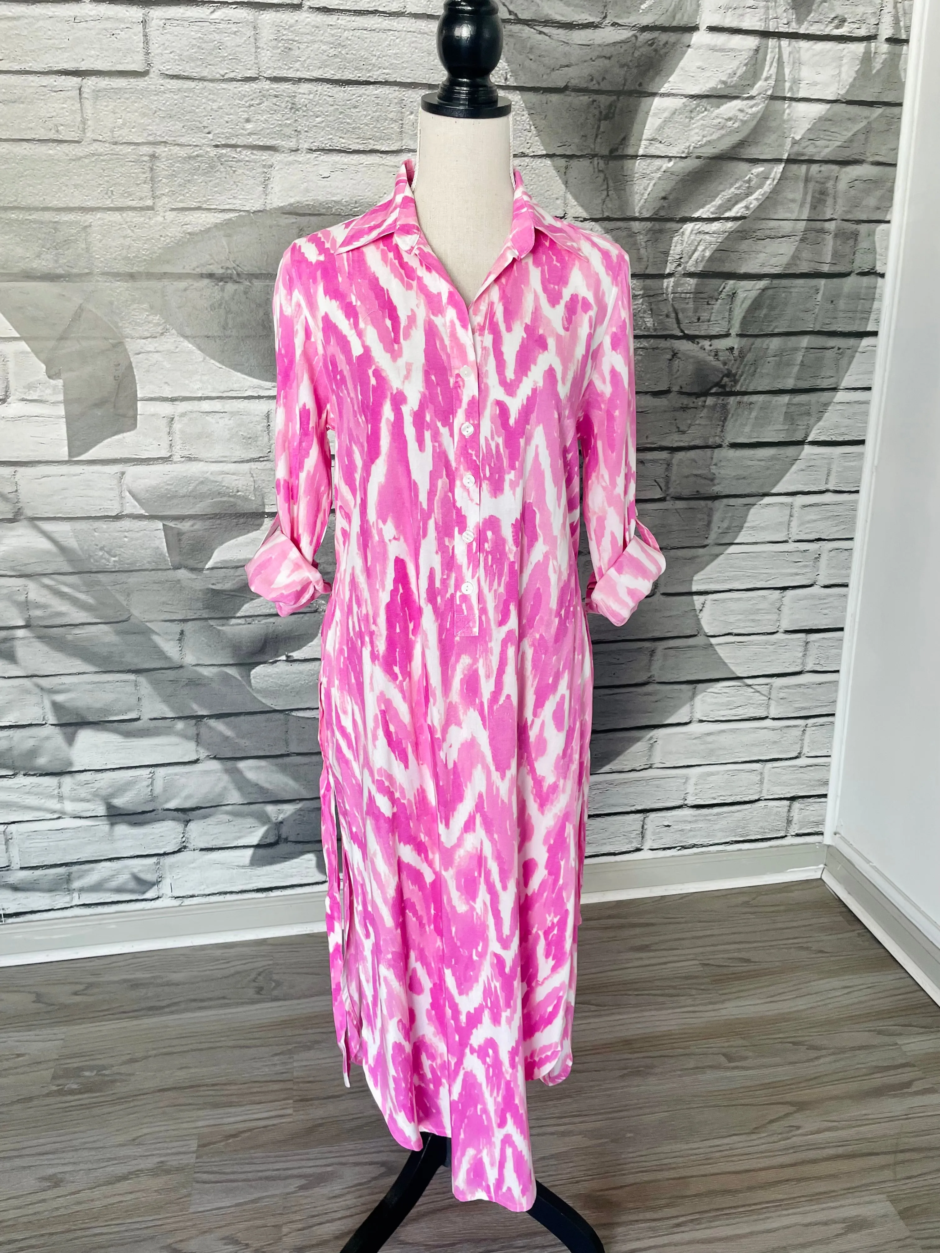 Augusta Midi Dress in Pink Watercolor
