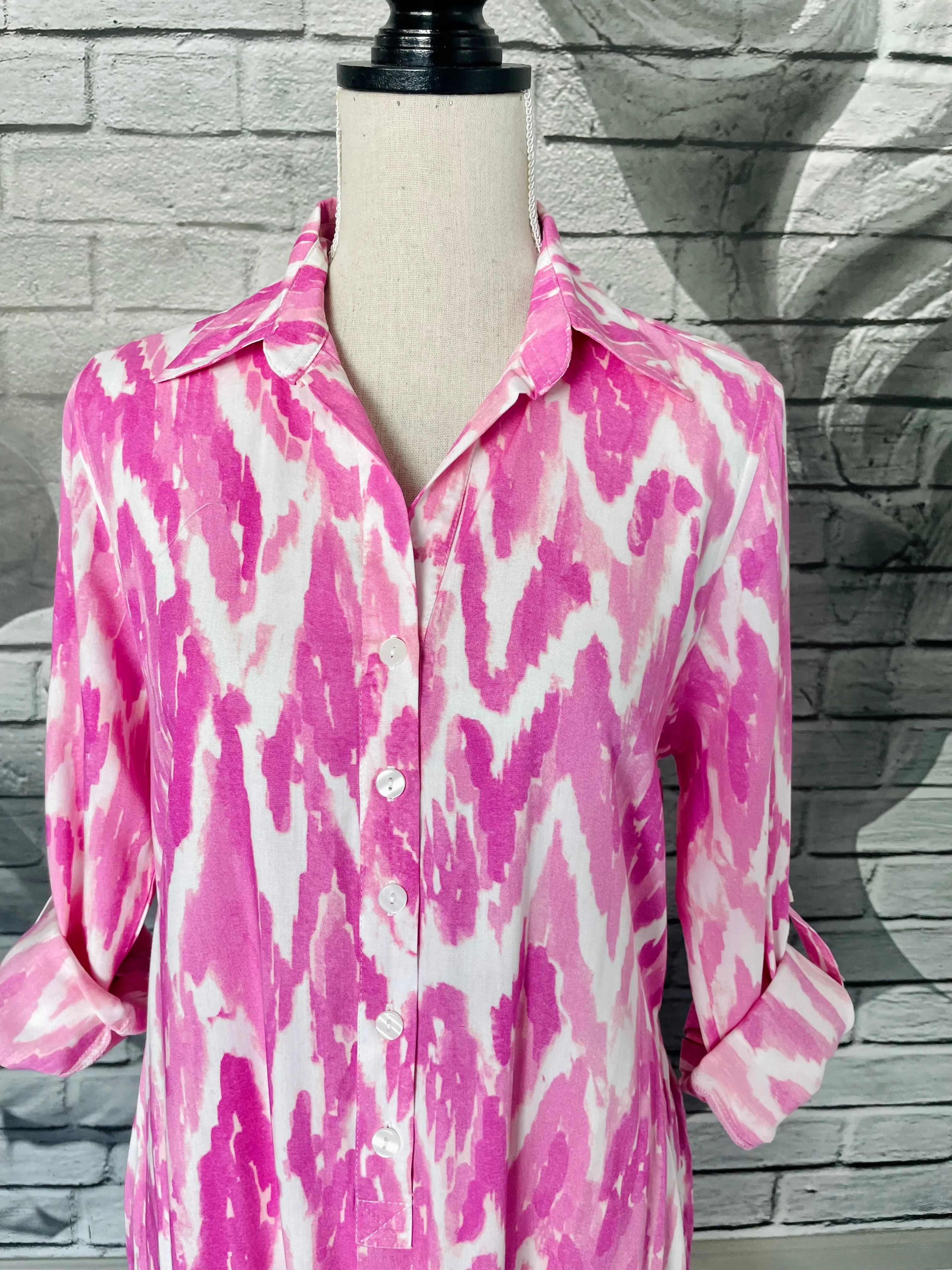 Augusta Midi Dress in Pink Watercolor