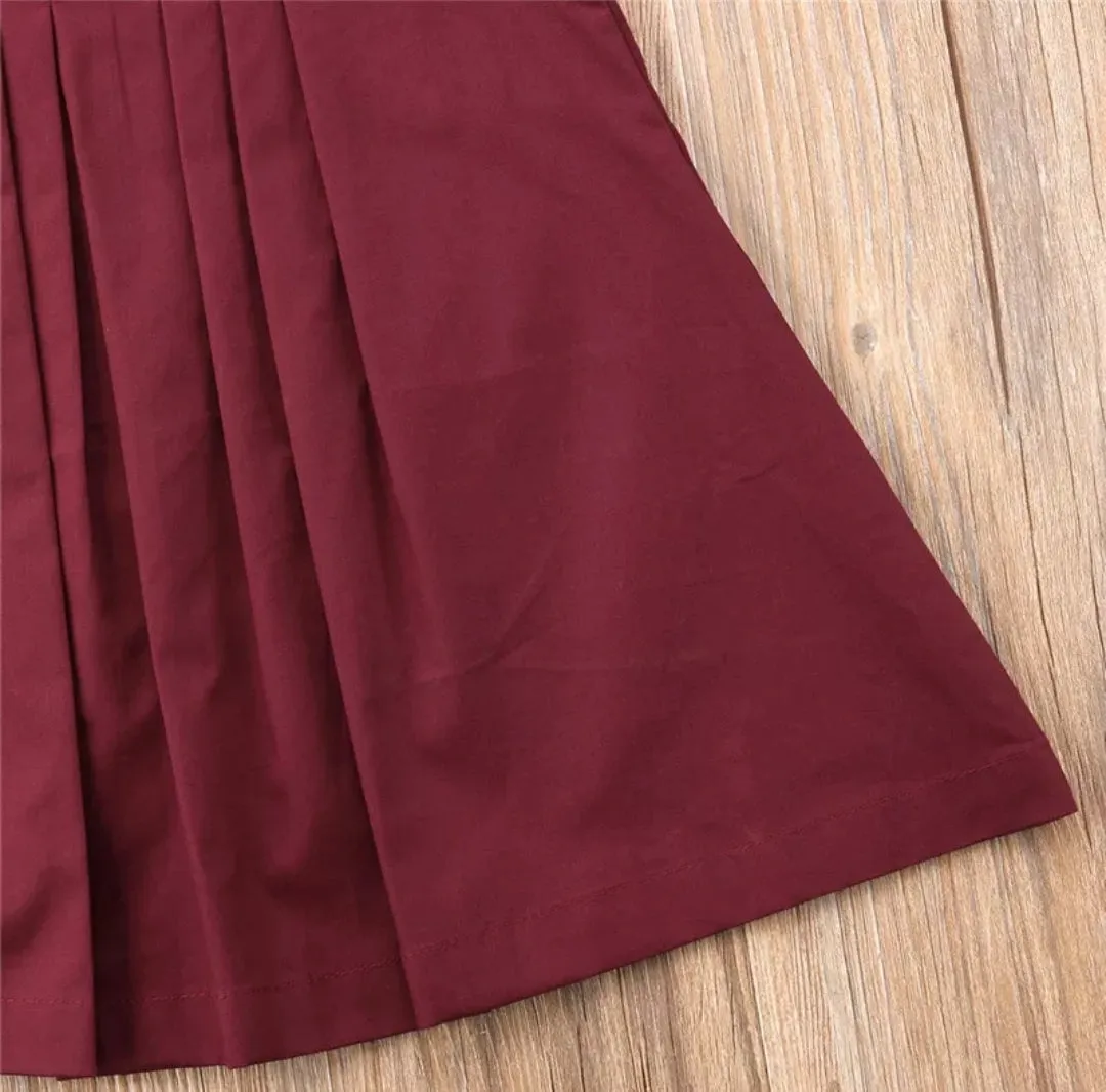 Ayla Pleated Flutter Sleeve Dress Baby Girl Burgundy