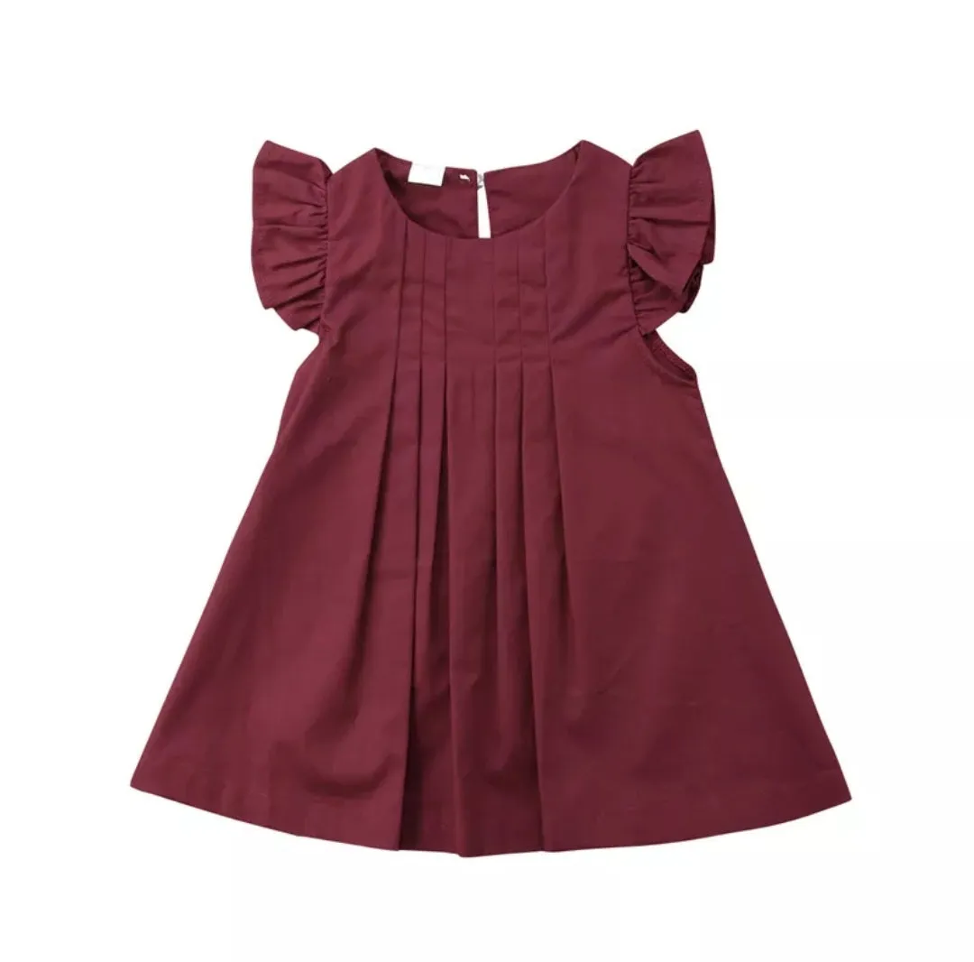 Ayla Pleated Flutter Sleeve Dress Baby Girl Burgundy
