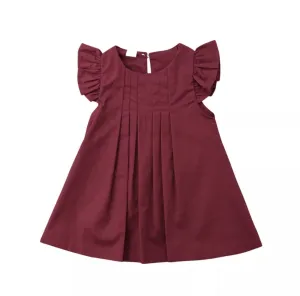Ayla Pleated Flutter Sleeve Dress Baby Girl Burgundy