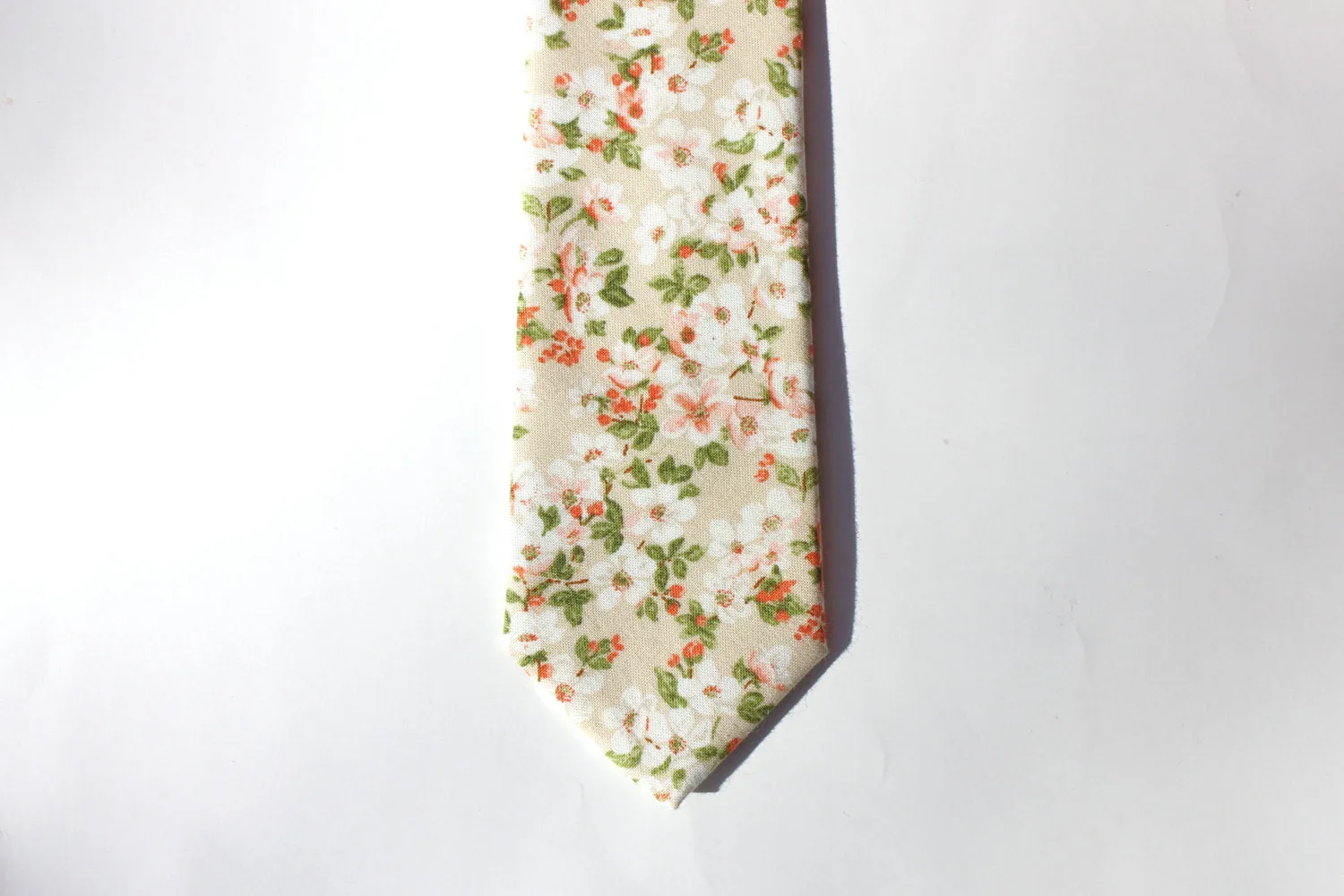 Beige and Green Floral Skinny Tie