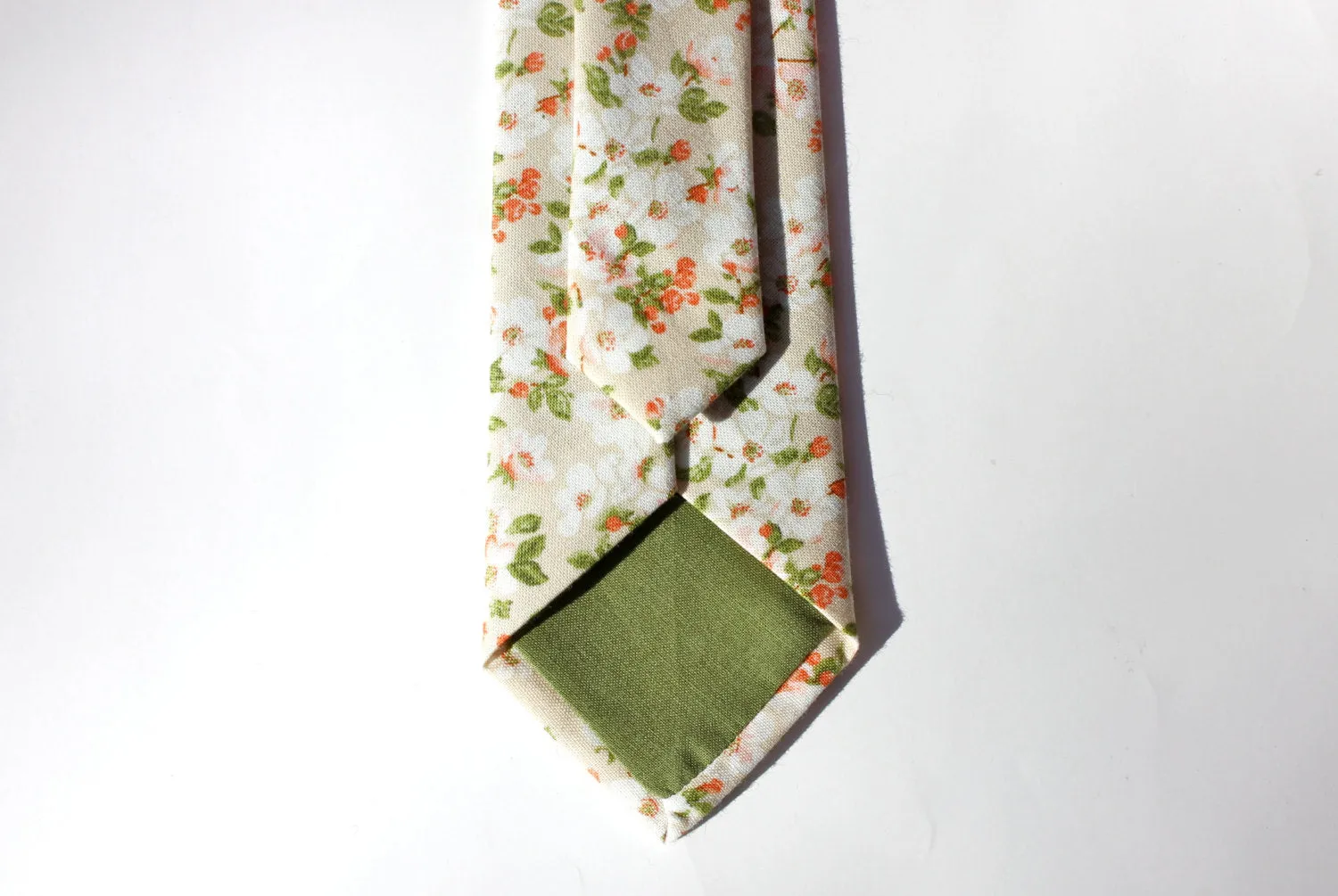Beige and Green Floral Skinny Tie