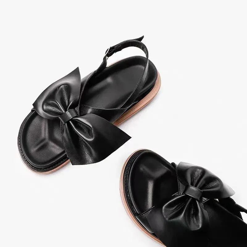 Black Buckle Strap  Open Toe Flats Beach Shoes Leather Women's Causal Sandals