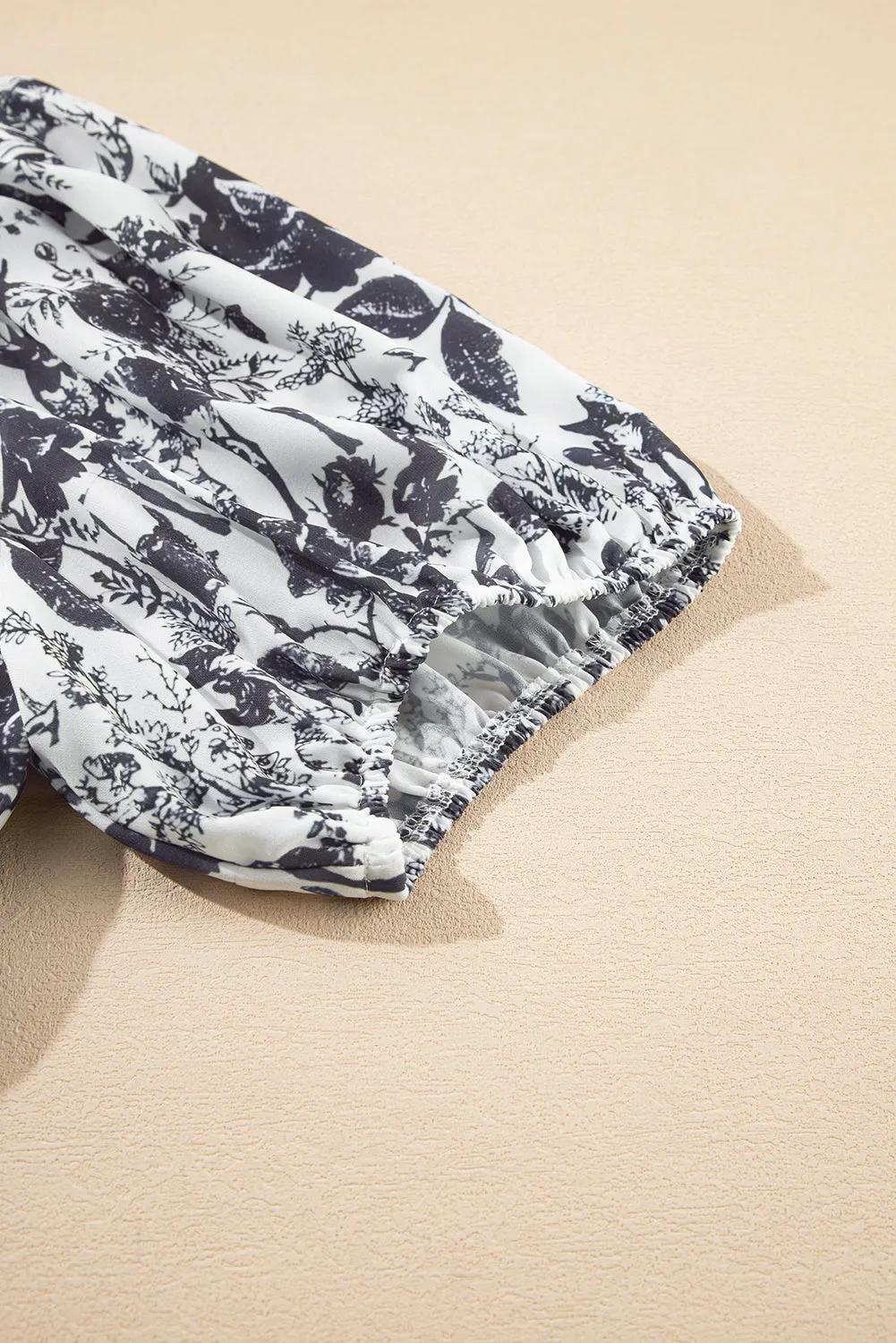 Black Floral Print Bow Detail Puff Sleeve Plus Size Midi Dress