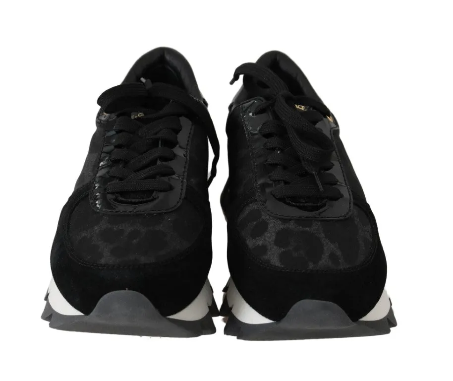 Black Gray Leopard Nylon Leather Sneakers