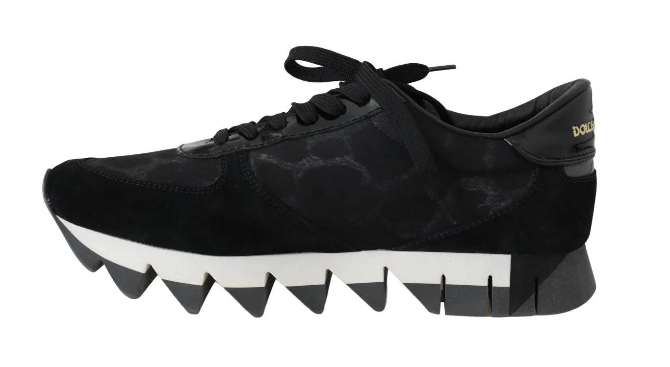 Black Gray Leopard Nylon Leather Sneakers