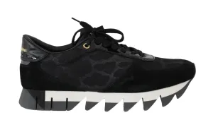 Black Gray Leopard Nylon Leather Sneakers