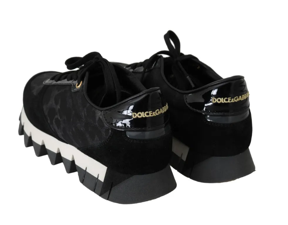 Black Gray Leopard Nylon Leather Sneakers