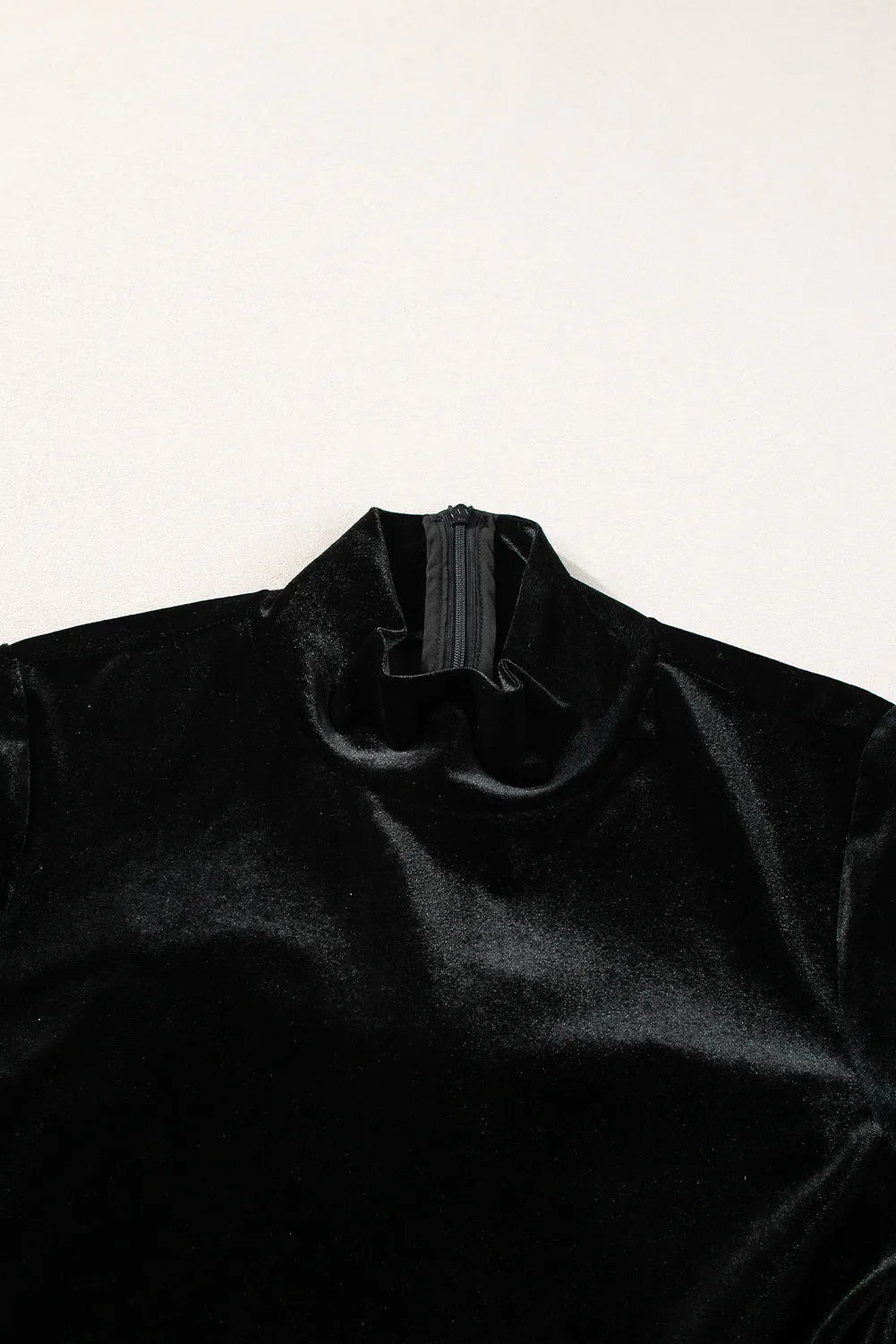 Black Velvet High Neck Tiered Ruffle Mini Dress